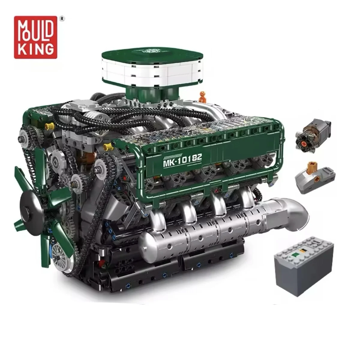 Mold King 10182 การวิเคราะห์รถของเล่นมอเตอร์ V8 ถังเครื่องยนต์ Building Block Assembly ถังเครื่องยนต์อิฐเด็กคริสต์มาสของขวัญ