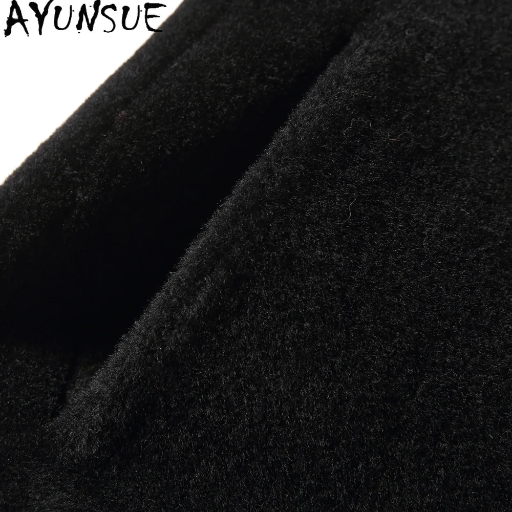 AYUNSUE カジュアル羊毛刈りジャケット男性ターンダウン襟ショート 100% ウールコート男性服秋冬毛皮コートジッパー