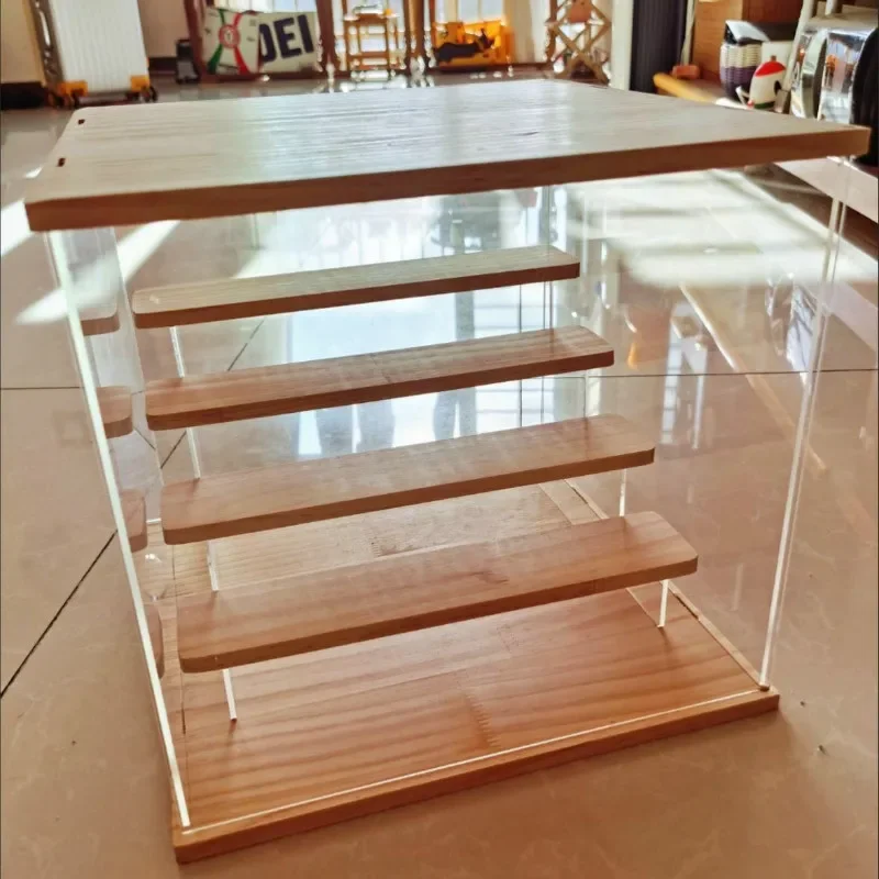 2-4 Tier Wooden Shelves Displaying Storage Box Riser Display Stand Case Led Light Clear Acrylic Showcase Figure Riser Perfume