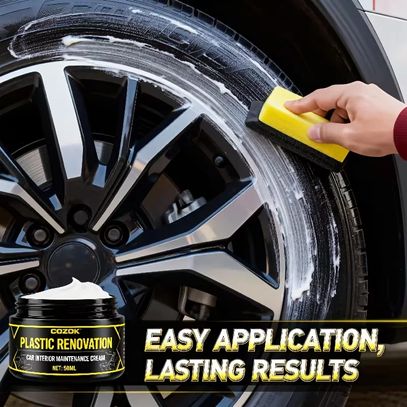 Car Plastic Renovation Cream - Interior Maintenance Cream, Plastic Restorer for Auto Dashboard & Trim, Includes Cleaning Sponge