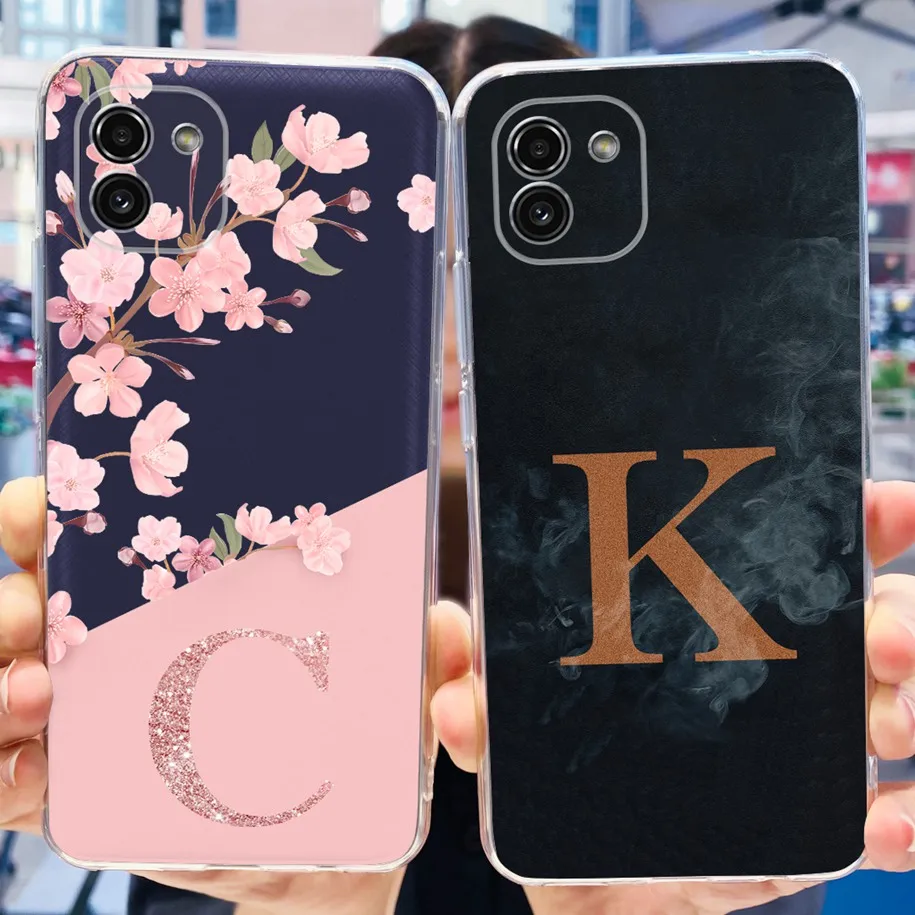 For Samsung Galaxy A03 Case SM-A035F Cover Cute Letters Flower Shockproof Bumper on Samsung A03 Core A03S A037F A032F A 03 Funda