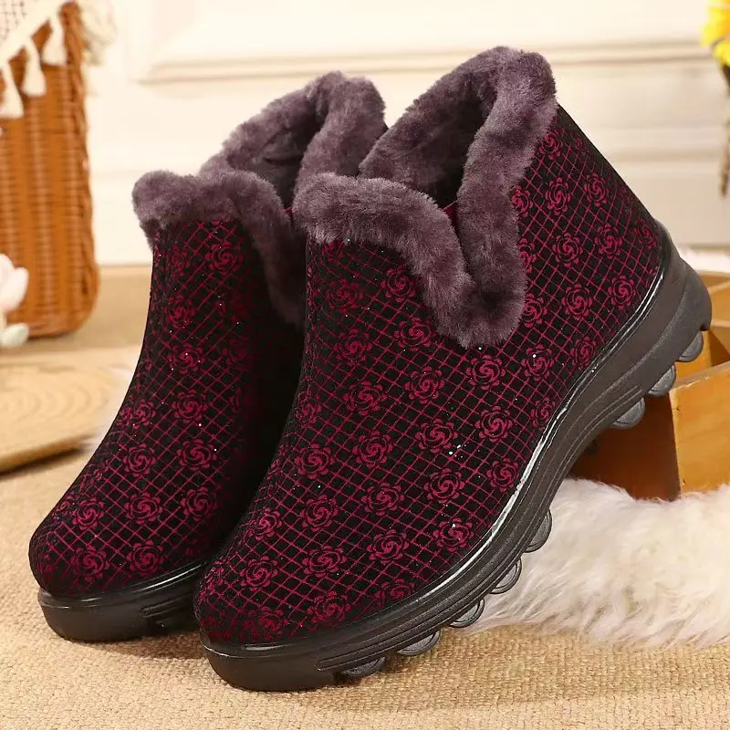 

Новые зимние ботильоны из хлопка для пожилых людей, нескользящая толстая подошва, свободная обувь без шнуровки с круглым носком, теплая утолщенная легкая хлопковая обувь