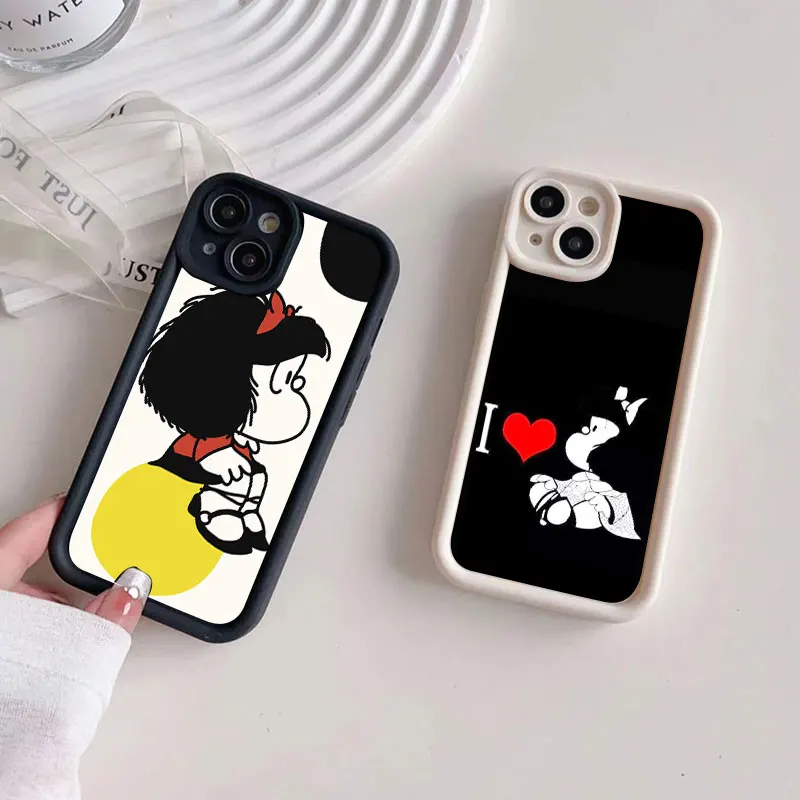 Cute Mafalda Soft Silicone Phone Case For Apple iPhone 12 13 Mini 11 14 15 16 Pro Max 7 8 Plus