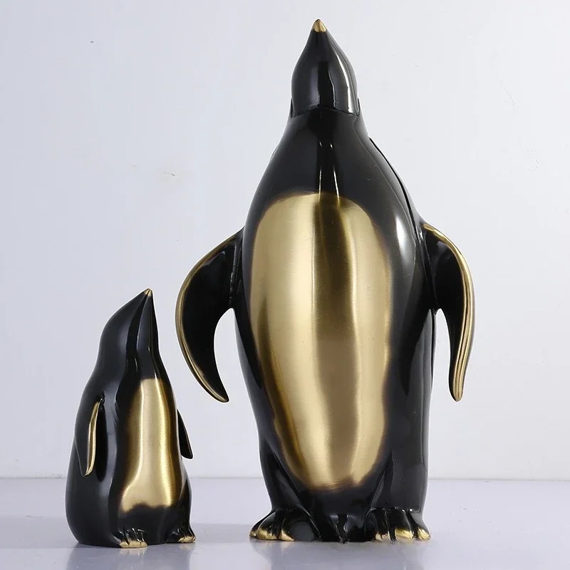 Metal Handicrafts Simulation Animal Sculpture Golden Penguin Brass Metal Figurine Copper Statue Home Decoration Accessories