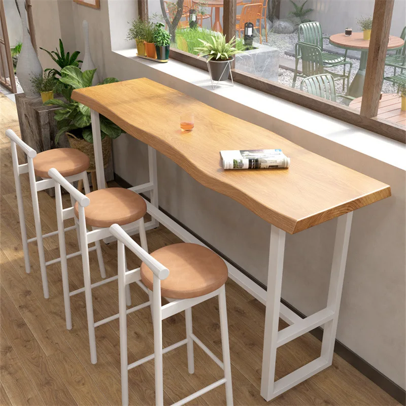 Cafe window partition bar integrated solid wood tall table balcony long table and chair combination