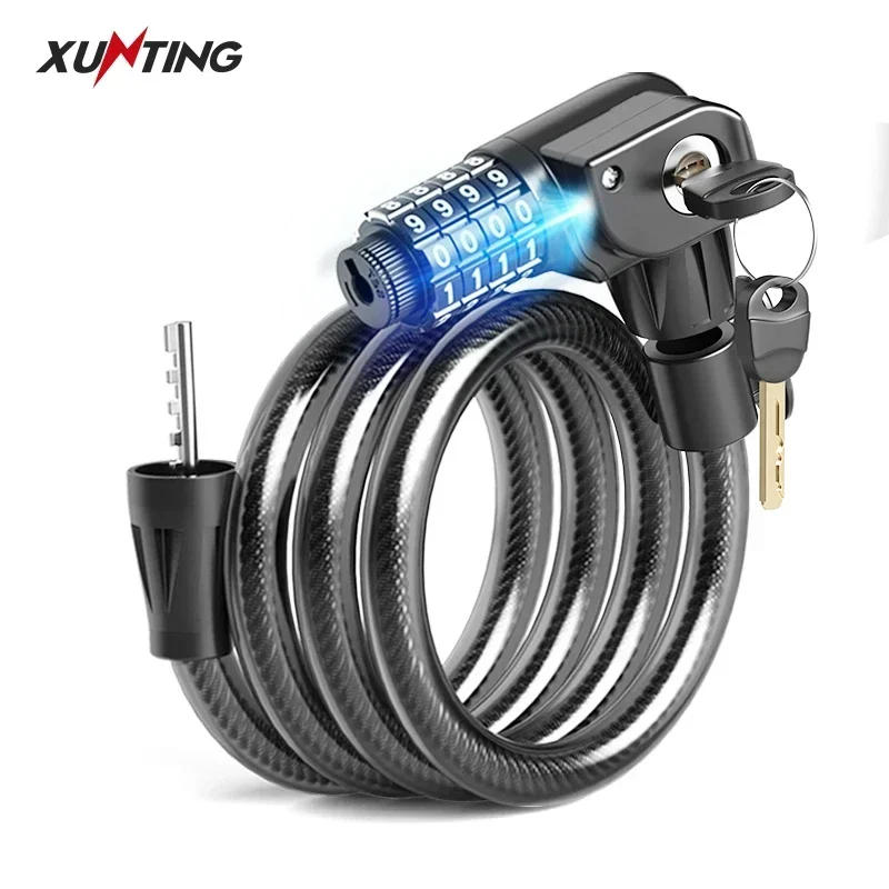 

Xunting Bike Lock 4 Digit Anti Theft Foldable With Light Cycle Folding Cable Lock Security Steel Lock for Motorcycle Bicycle