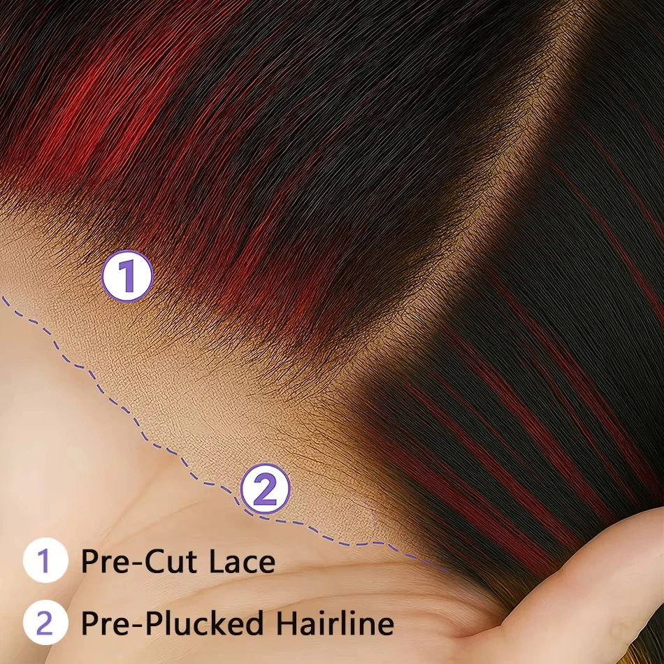 1B/99J オンバーブラック（赤色のハイライト入り）5x5 グルーレスボディウェーブウィッグ、装着簡単、人毛30インチHDレースクロージャーウィッグ、プレプラッキング済み