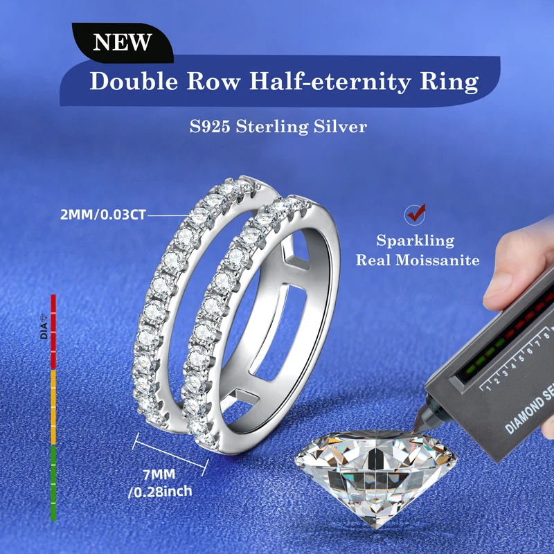 

AINUOSHI Exquisite 2mm Round Double Row Moissanite Ring 925 Sterling Silver Ring For Lovers' Wedding Classical Fine Jewelry Gift