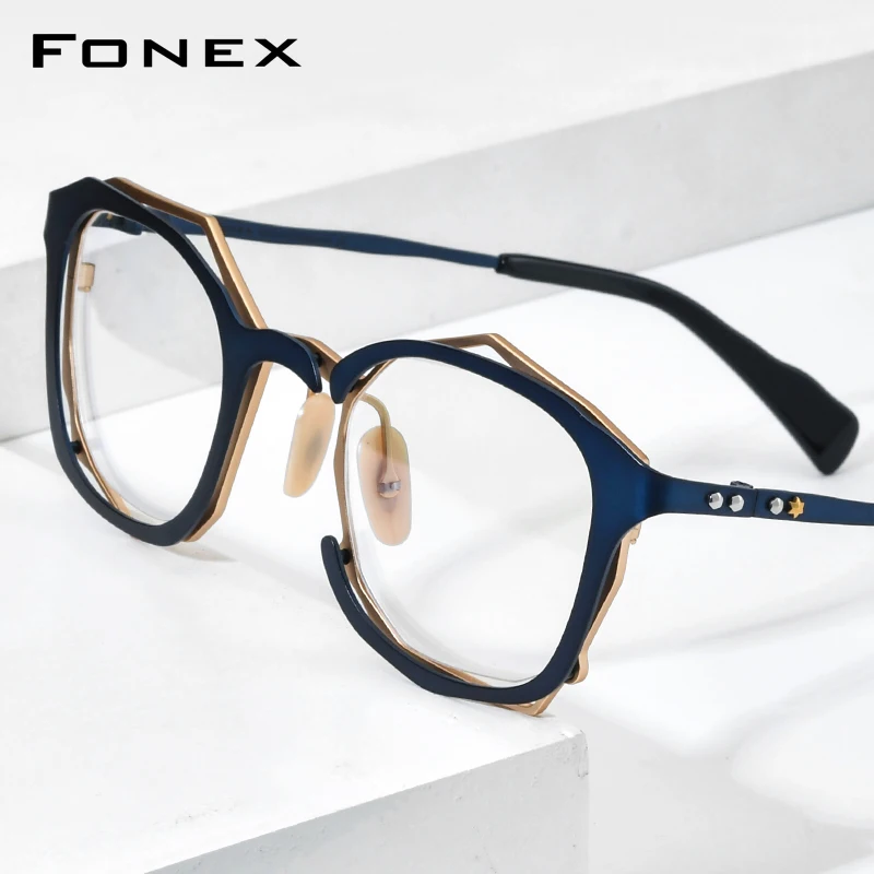 FONEX Pure Titanium Eyeglasses Frame Men Brand Design Retro Square Glasses Vintage Women Japanese High-end Quality Eyewear 85729