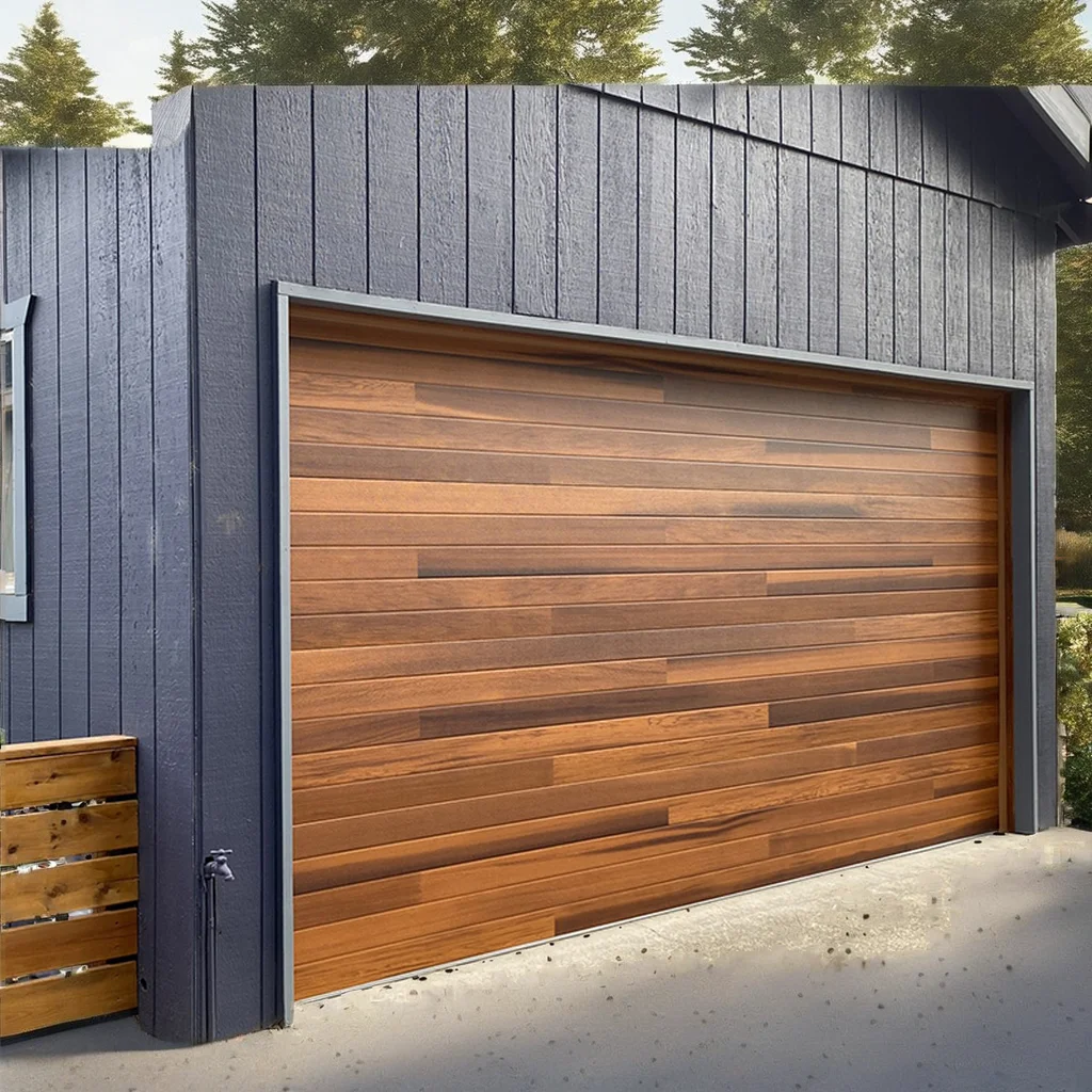 Factory Customization Outdoor Garage Door Golden Oak Grain Color Aluminium Alloy Garage Doors Finished Product Garage Doors