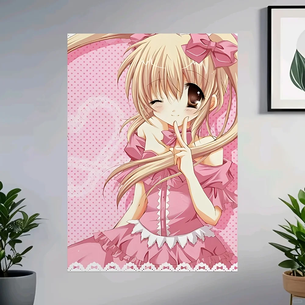 1pc Anime Girl Wall Art—gold Twin Ponytails with Pink Dress, Suitable for Living Room, Bedroom, and Office Decor—modern Anime