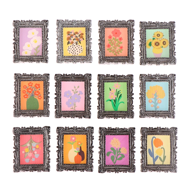 2pcs 1:12 Scale Dollhouse Miniature Frame Antique Manny Frame Oil Painting Diy Doll House Decoration Accessories