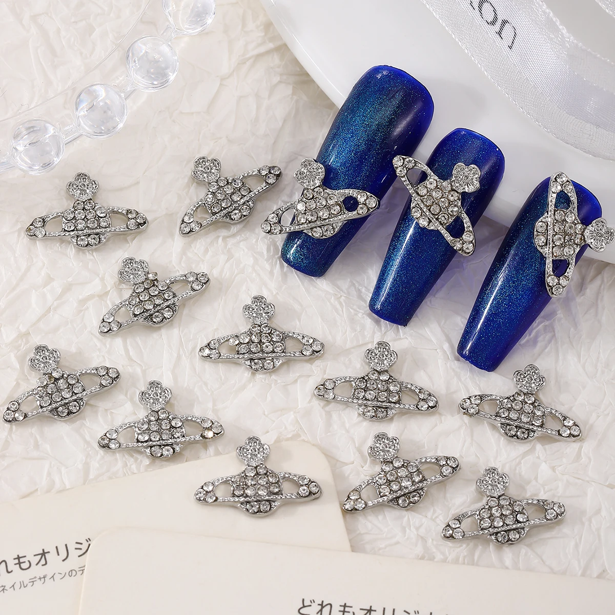 10 Stuks Europese En Amerikaanse Stijl Volledige Diamant Saturnus Planeet Legering Strass Y 2K Metalen Stijl Diy Nageldecoratie