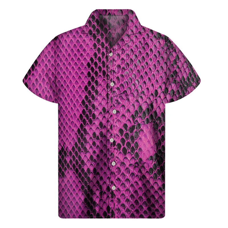 Fashion Animal Snake Skin 3D Print Hawaiian Shirts Men Multi Color Lapel Button Shirt Street Loose Short Sleeves Blouse Tops