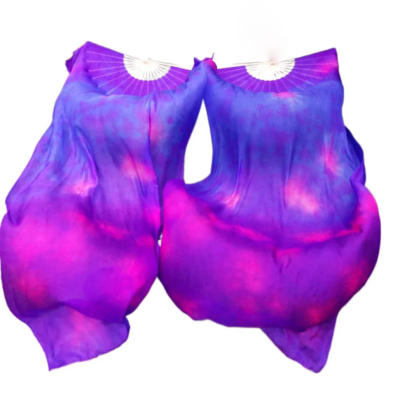 100% Real Silk Tie Dyeing Fan for Women Belly Dancing Performance Festival Outfit Acessórios Concorrência Dança Acessório Fãs