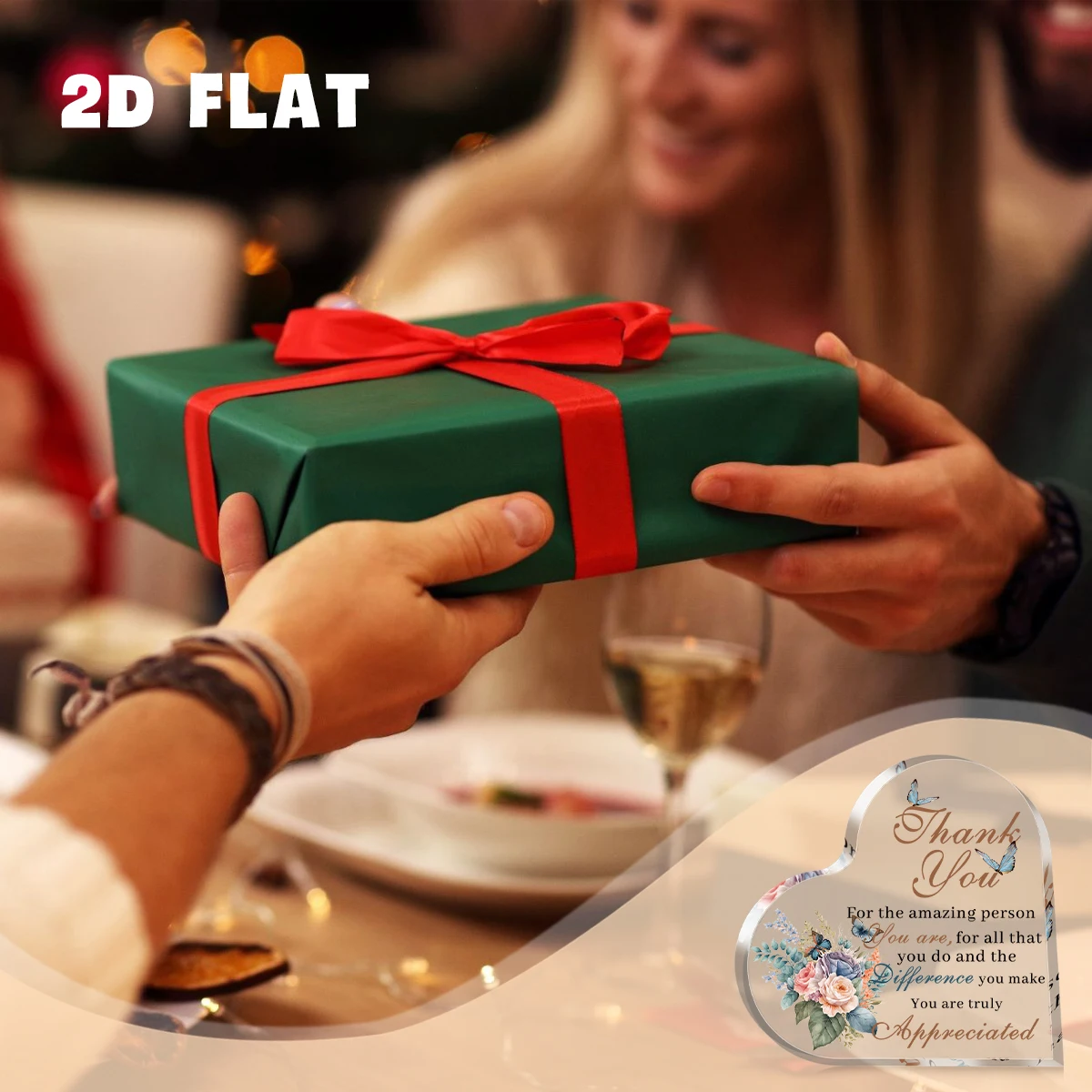 1 قطعة الاكريليك القلب شكرا لك تسجيل البلاك ديكور مع تصميم فراشة الأزهار ، هدية للمكتب/المنزل التقدير زخرفة زخرفة مكتب ديكور