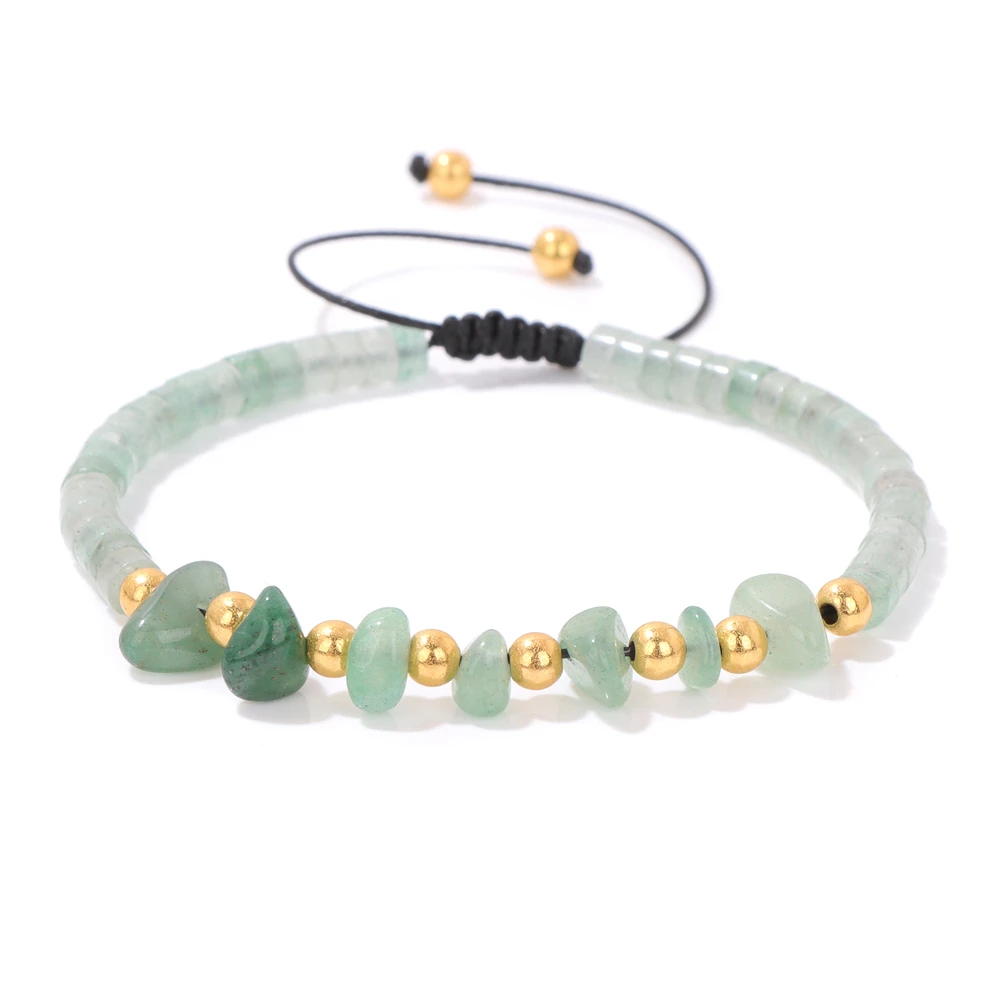 Green Aventurine Beads Bracelet Natural Stone Chip Tube Beads Woven Bracelets For Women Men Adjustable Handmade Wristbands