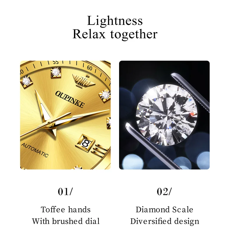 OUPINKE Real Diamond Automatic Mechanical Watch for Men Women Luxury Brand Original Swiss Movement Lover\'s Wristwatches Set Gift