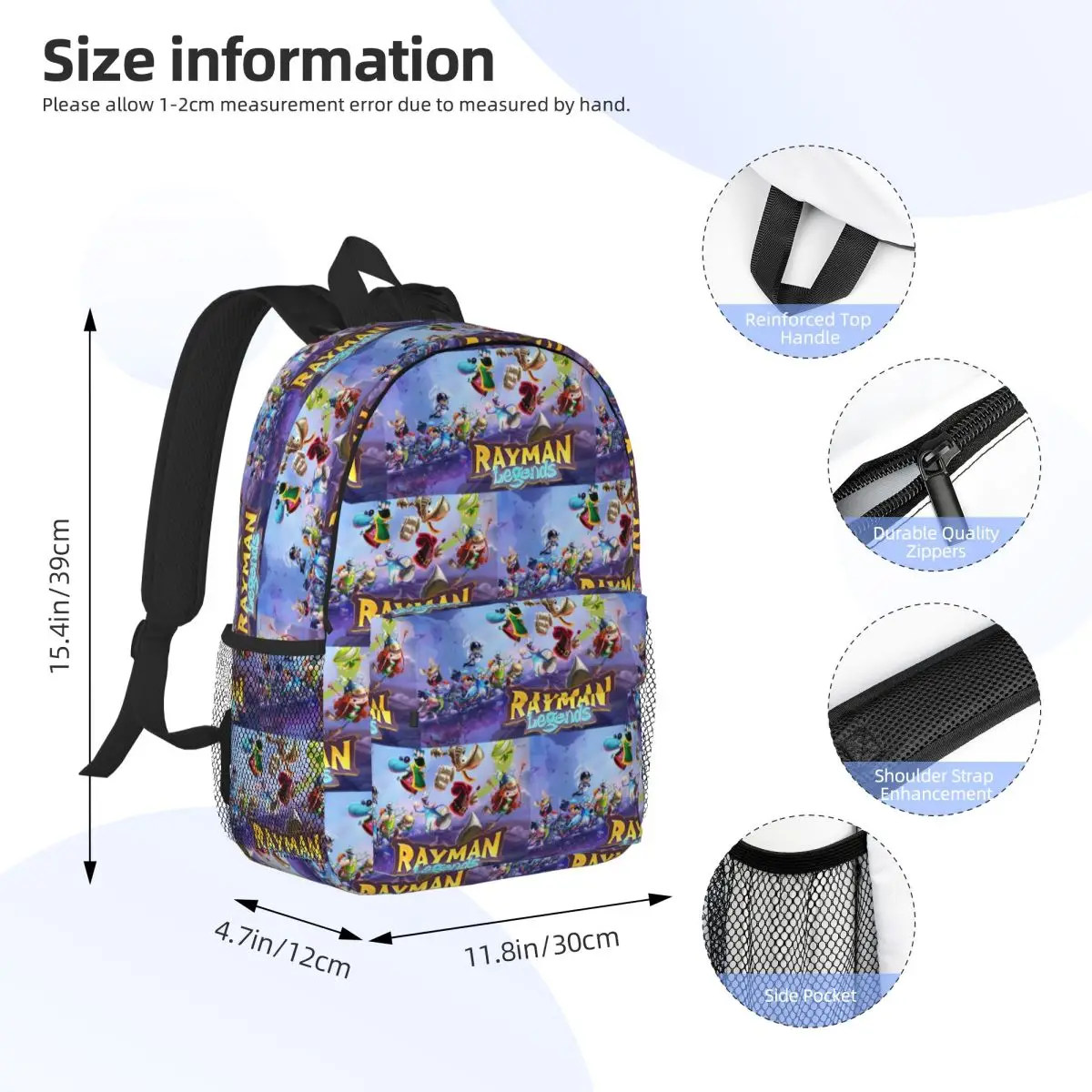 Cartoon Games Rayman Legends Backpack Student Boys Girls BookBag Men Women School Bag Laptop Shoulder Bags