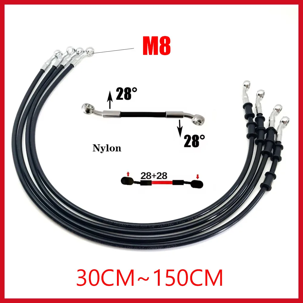 Lengh 30cm-150cm Hydraulic Brake Hose Universal Brake Hose Line Steel Brake Cable Banjo Head Both Sides 28 ° For Motorcycle