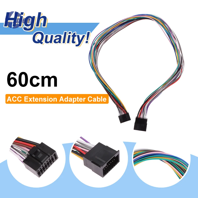 New！16 Pin Car Stereo Radio ISO Wire Harness Kits Universal Power Speak ACC Extension 60cm Adapter Cable For Android Player