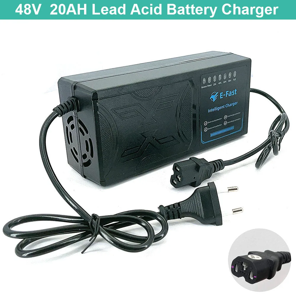 Cargador de batería de plomo y ácido de 48V y 20Ah para cargador de repuesto de 48v para silla de ruedas eléctrica enchufe de 3 pines