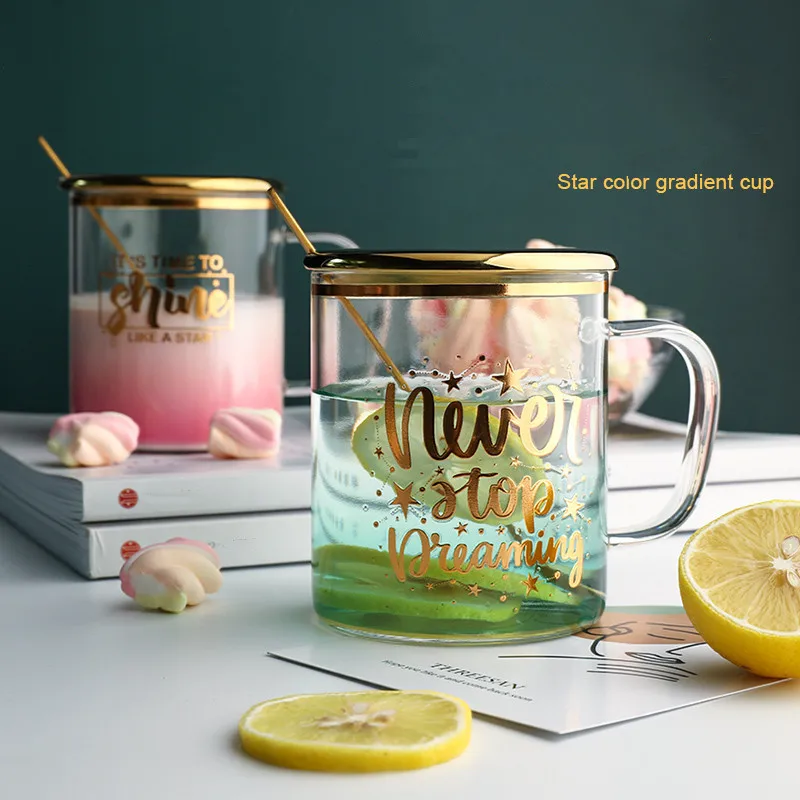 

High capacity colorful Glass Mug Transparent Mugs Milk Tea Coffee Juice Water Cup Home Office Drinkware Lovers Gifts 1PC