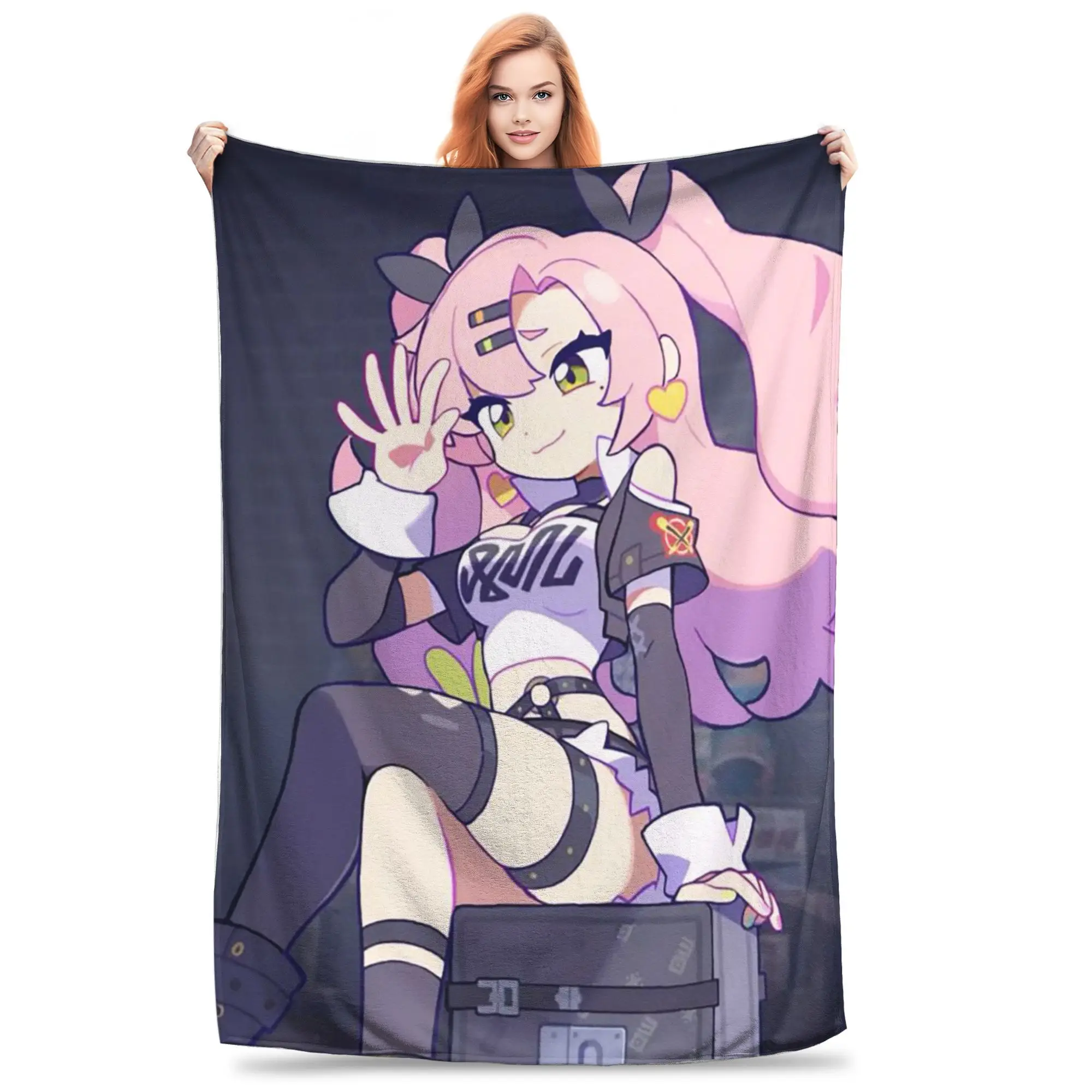 

Flannel Throw Blanket Agent Nicole Demara Zenless Zone Zero Warm Plush Blankets Soft Bedding for Bed Livingroom Home Travel Sofa