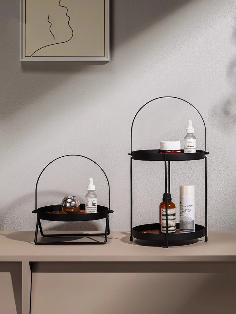 Modern Simple Living Room Furniture Table Tray Storage Shelf Perfume Skin Care Product Dresser Ironmaking Black Storage Rack