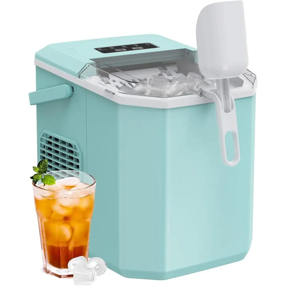 

Портативный настольный льдогенератор с ручкой для переноски, функцией самоочистки, производительностью 9 кубиков за 6 минут, 26 фунтов в сутки, идеально подходит для дома, кухни, кемпинга.