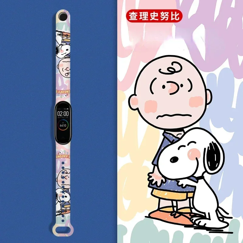 Snoopy Charlie Brown Strap for Xiaomi Mi Band 8 7 6 5 4 3 Silicone Strap Cute Cartoon Watchband Replaceable Wrist Strap Bracelet