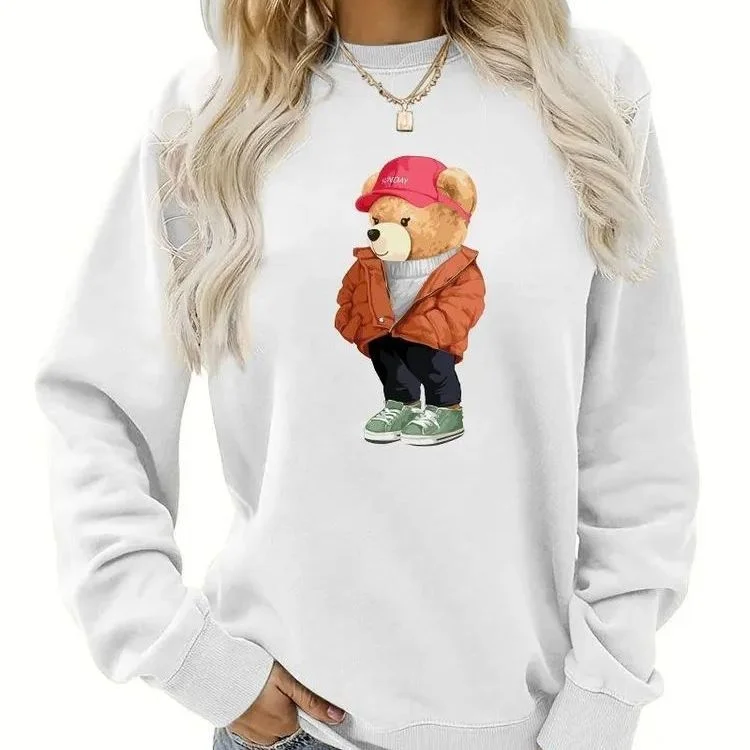 

Sweatshirt 2025 Little Bear Autumn/Winter Loose and Casual Long-sleeved Pullover Round-neck Top for Women's Wear Simple Elegant