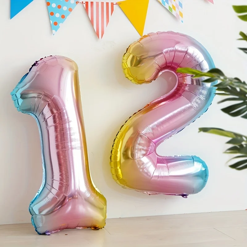 1pc, 32inch,Gradient Color Number 0-9 Foil Balloon, Birthday Party Decor,Festival Party Decoration Balloons