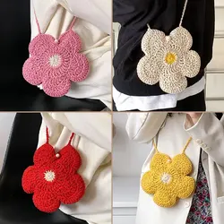 Hand woven flower cross body bag, mobile phone bag, key bag, paper towel bag, 5-petal flower cute shoulder bag