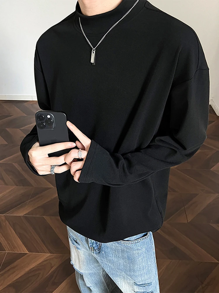 

American Sle Thiened Bla f High Collar Men's Autumn Winter Warm Base irt Long Sve T-irt for Youth Casual Wear