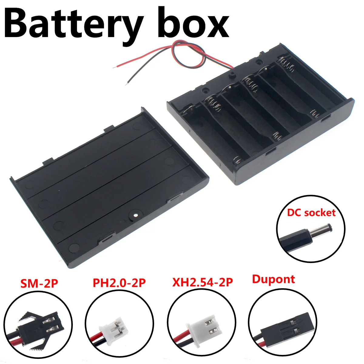 

2PCS DIY 6x AA with switch closed Battery Holder Storage Box Case with DC 5.5x2.1mm XH2.54 PH2.0 SM-2P Power Plug