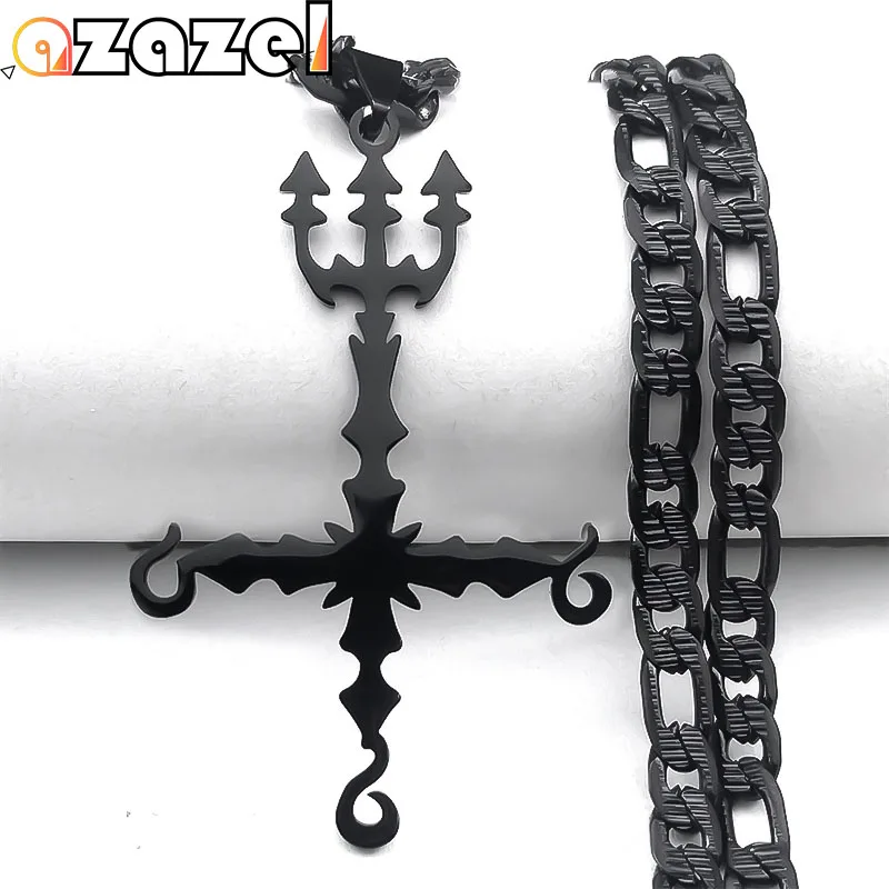 

Goth 666 Satan Inverted Cross Necklace Women Men Stainless Steel Black Color Upside Down Cross Pendant Necklaces Jewelry N8055