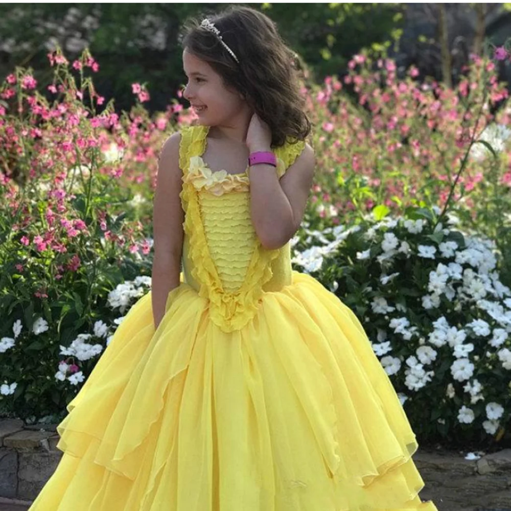 

Girl Robe Lace Tulle Flower Girl Dress Up Bottons Bows Children's First Communion Ball Gown Wedding Party Bridesmaid Dresse Kids