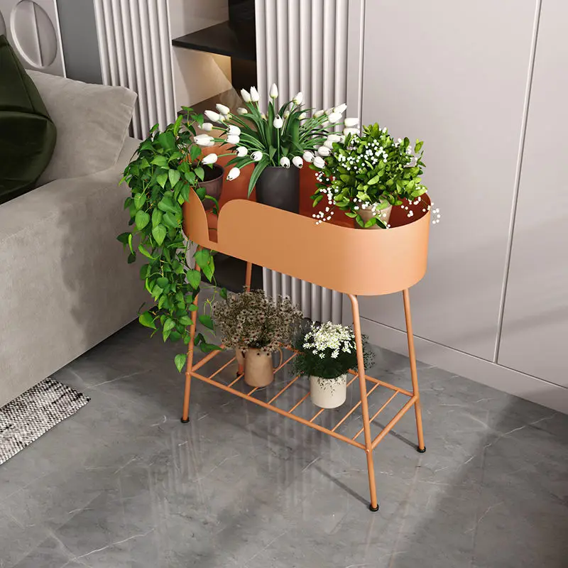 Double-layer iron balcony shelf green radish shelf living room floor-standing luxury flowers and plants indoor flower rack