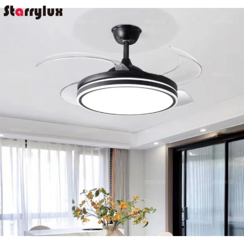 

2-in-1 Invisible Ceiling Fan with Light for Living Room Bedroom Retractable Blades Modern Low Profile