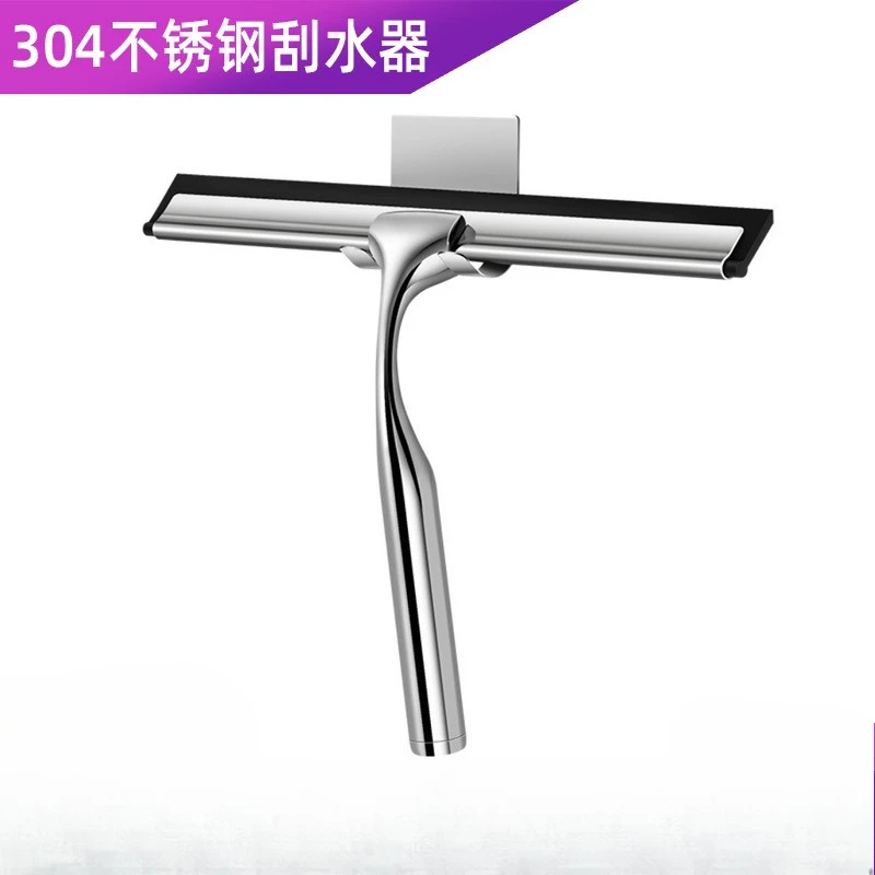 304 Stainless Steel Squeegee, Hotel Bathroom Glass Wiper with Silicone Blade & Suction Hook, Streak-Free for Window/Mirror/Tile