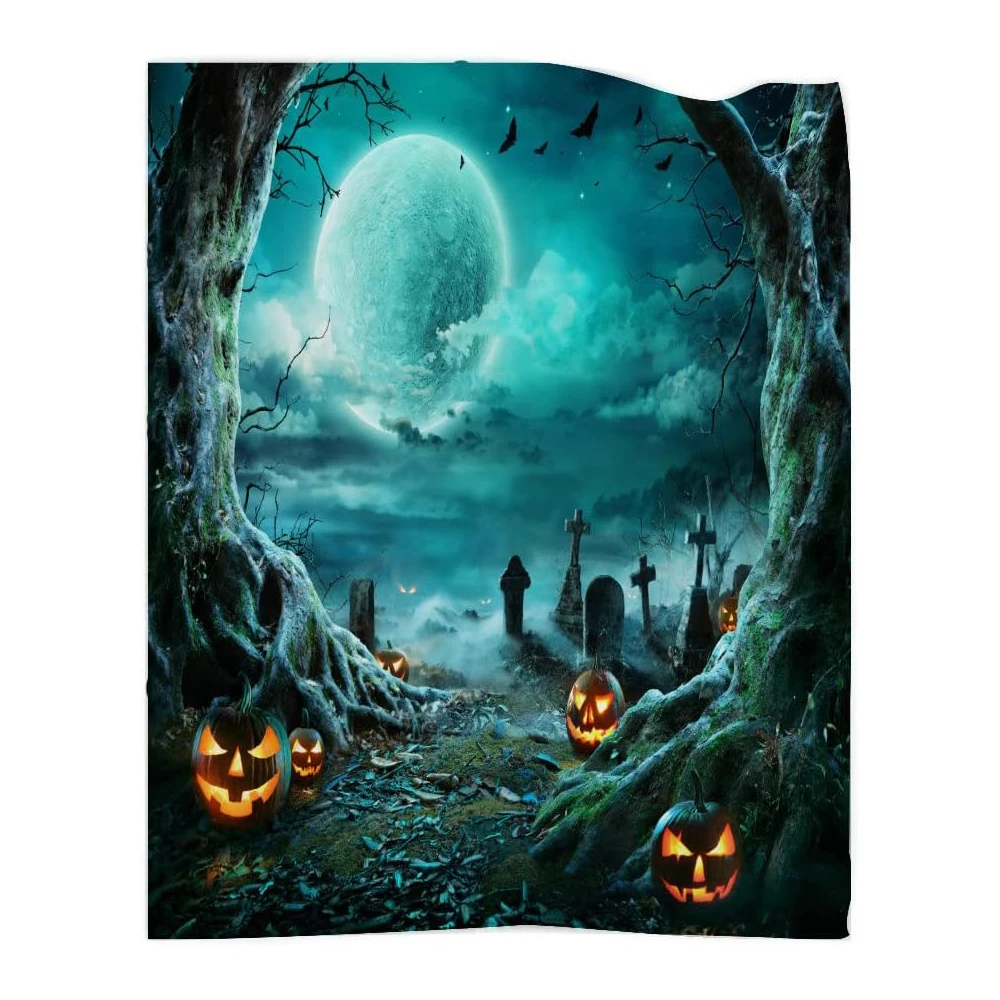 Halloween blanket, cute witch bat pumpkin hat candy vine flannel soft warm sofa bed blanket