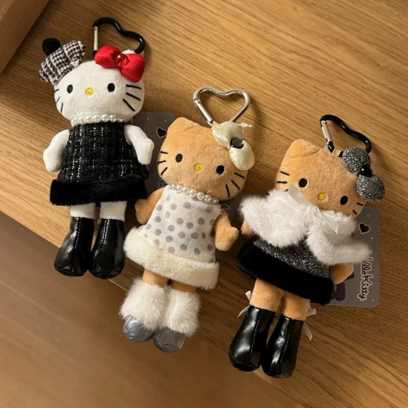 جديد سانريو لطيف طويل أرجل الجلد الداكن سيدة كيتي ألعاب من نسيج مخملي سلاسل المفاتيح الشتاء التفاف كيتي القط قلادة صغيرة أنيمي بلوشي دمية هدية