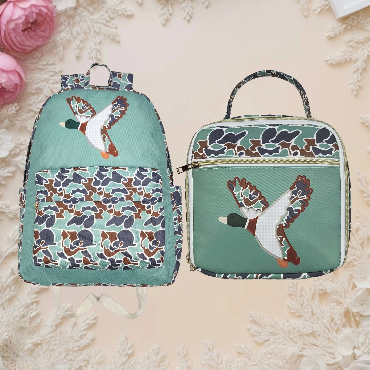 

Kids Large Capacity Camo Duck Outdoors Portable Zipper School Bags Toddler Baby Backpack Match Children Lunch Box Birthday Gift