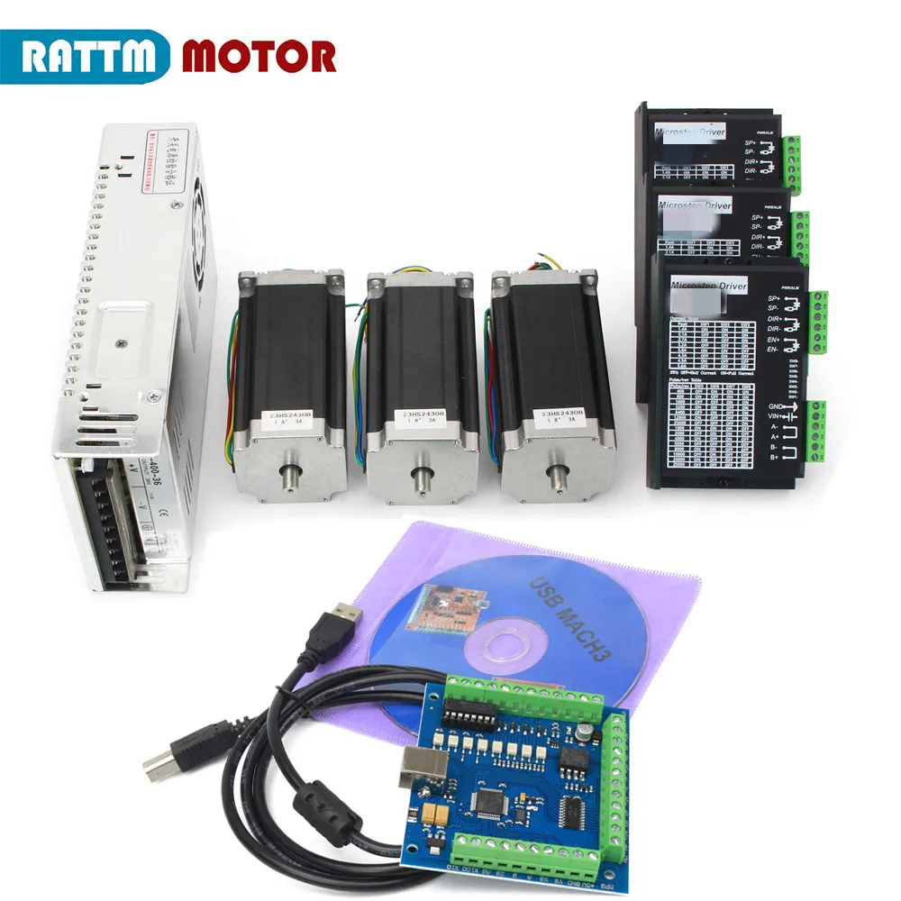 3 Axis CNC Controller Kit Nema 23 Stepper Motor (Dual Shaft) 112mm + CW5045 Driver + Mach3 USB Motion Card STB4100 V2.1