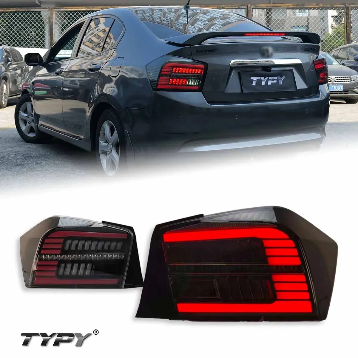مصباح خلفي للسيارة Honda City Tailight 2008-2014 تم تعديله إلى مجموعة الضوء الخلفي LED لإشارة الانعطاف الديناميكية الجديدة