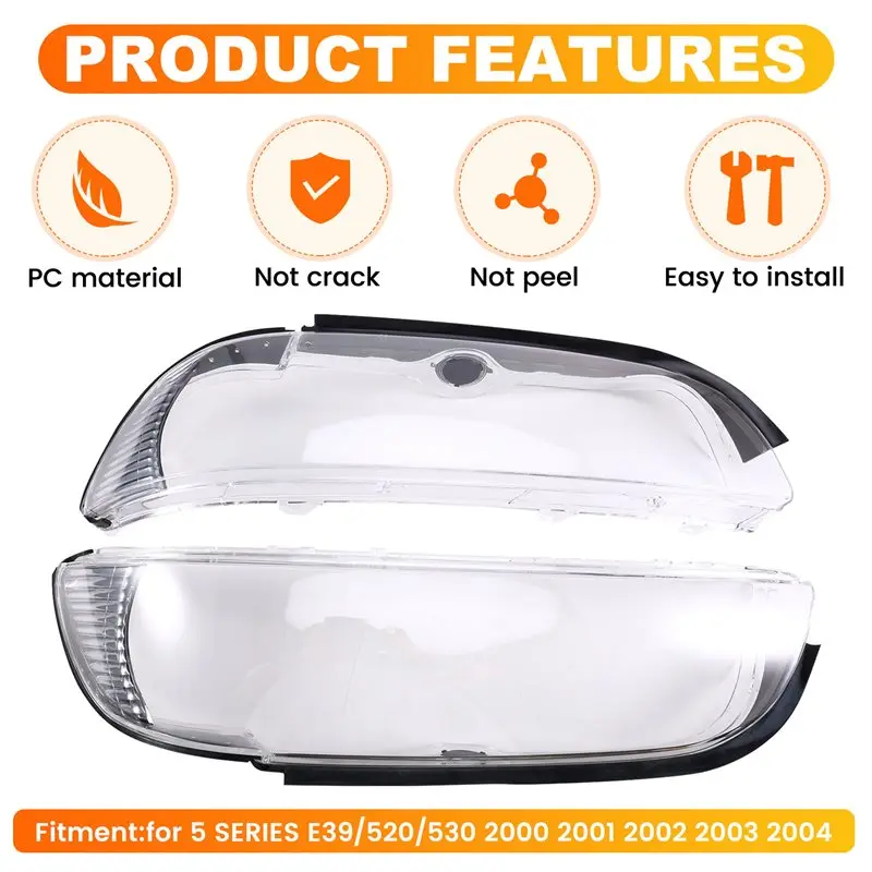 عالية الجودة لسيارات BMW 5 سلسلة E39/520/530 2000-2004 استبدال سيارة العلوي قذيفة كشافات غطاء للعدسات الزجاج