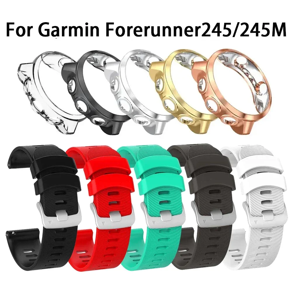 Garmin Forerunner 245/245M Uhrenarmband, weiche Silikon-Schutzhülle mit stoßfestem Armband und Displayschutzfolie