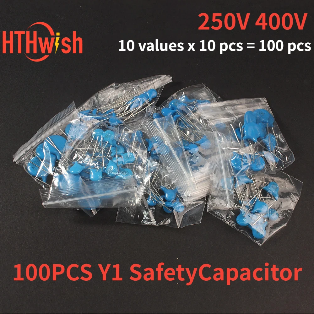 100PCS Y1 SafetyCapacitor 250V 400V 102M 103M 471M 222M 472M 470PF 1NF 2.2NF 4.7NF 10NF Set of Ceramic Capacitors Kit