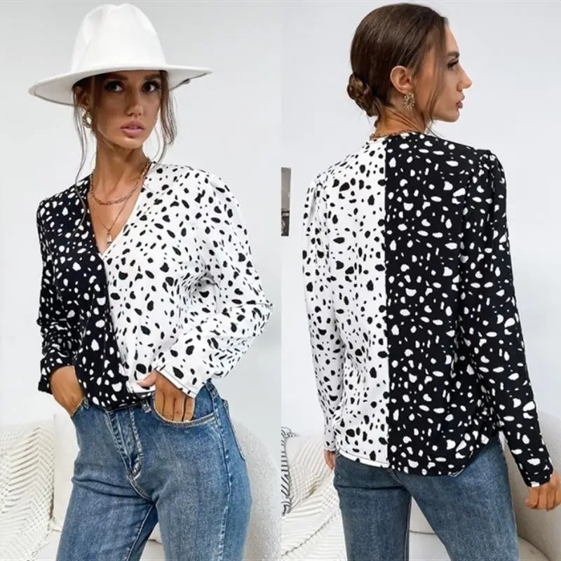 

Весенне-осенняя женская длинная блузка Sve с леопардовым принтом V-Ne Base irt Sweet Sle Boting, модный повседневный топ